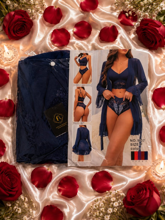 Lace Lingerie Set with Sheer Robe – 3 Piece