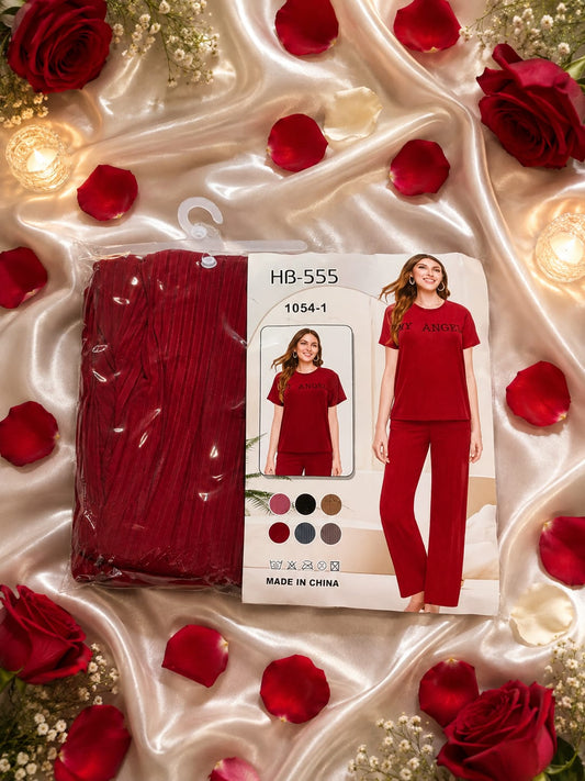 Red Ribbed 2-Piece Sleepwear Set